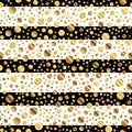 Golden dots pattern on black and white striped. Royalty Free Stock Photo