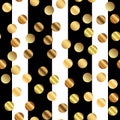 Golden dots pattern on black and white striped. Royalty Free Stock Photo