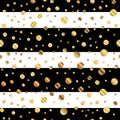 Golden dots pattern on black and white striped. Royalty Free Stock Photo