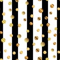 Golden dots pattern on black and white striped. Royalty Free Stock Photo