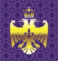 Golden Double headed Eagle Royal Logo with a Crown Purple Background Vector Art