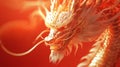 Golden Dragon Majestically Poses Against Red Background Royalty Free Stock Photo