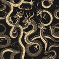 Golden Dragon Pattern on Black Background Royalty Free Stock Photo