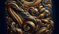Golden dragon pattern with intricate details on dark blue background Royalty Free Stock Photo