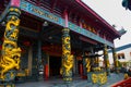 Golden dragon on the pole. Tua Pek Kong Chinese Temple. Bintulu city, Borneo, Sarawak, Malaysia Royalty Free Stock Photo