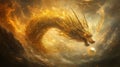 Golden Dragon Soaring Through Celestial Nebula Royalty Free Stock Photo