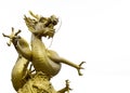 Golden Dragon Statue at The Corner on White Background with Text Copyspace Royalty Free Stock Photo