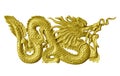 Golden dragon statue isolated white background. Royalty Free Stock Photo