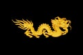 Golden dragon wooden. isolated on black background Royalty Free Stock Photo