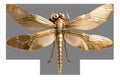 A Golden dragonfly as a brooch. Isolated on transparent background. Generative AI.