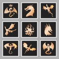 Golden dragons and wyverns collection as sticker pack