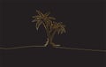 Golden Drawing sketch of coconut palm trees
