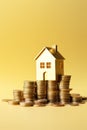 Golden Dreams: Miniature House on a Pile of Gold Coins AI Generated Royalty Free Stock Photo