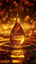 A golden drop of water with a light background