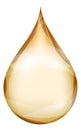 Golden droplet. Realistic serum drop. Transparent oil tear