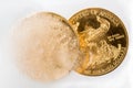 Golden Eagle coin emerging from deep freeze