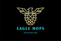 Golden Eagle Hawk Falcon Phoenix with Hops for Craft Beer Brewery Logo Design Vector