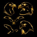 Golden eagle, hawk vector mascots set