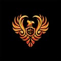 Golden Eagle or phoenix crest shield Royalty Free Stock Photo