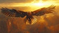 Golden Eagle Soaring Through Sunset Sky Royalty Free Stock Photo