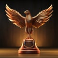 a golden eagle statue on top of a wooden pedestal Royalty Free Stock Photo