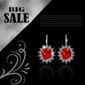 Golden earrings with ruby and diamonds Royalty Free Stock Photo