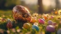 Golden Easter Egg Among Colorful Eggs In Grass Royalty Free Stock Photo