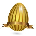 Golden Easter egg decorated for holiday with ribbon isolated on white background. Paschal decoration. Vector