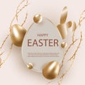 Golden easter egg with decorative elements illustration. Happy easter background, easter design. Copy space text area, vector Royalty Free Stock Photo