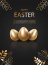 Golden easter egg with decorative elements illustration. Happy easter background, easter design. Copy space text area, vector Royalty Free Stock Photo