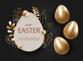 Golden easter egg with decorative elements illustration. Happy easter background, easter design. Copy space text area, vector Royalty Free Stock Photo