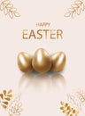 Golden easter egg with decorative elements illustration. Happy easter background, easter design. Copy space text area, vector Royalty Free Stock Photo