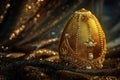 Golden Easter Egg Isolated, Luxury Jewelry, Abstract Faberge Imitation, Generative AI Illustration
