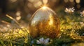 Golden Easter Egg Rests In Springtime Grass Royalty Free Stock Photo
