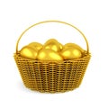 Golden easter eggs in basket isolated