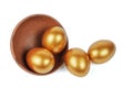 Golden Easter eggs in a clay bowl Royalty Free Stock Photo