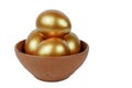 Golden Easter eggs in a clay bowl Royalty Free Stock Photo