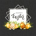 Golden Easter Eggs in Grass on Black Background