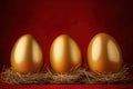 Golden easter eggs on a vibrant red background create a festive atmosphere for spring celebrations Royalty Free Stock Photo