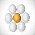 Golden egg around white eggs. illustration design Royalty Free Stock Photo