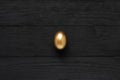 Golden egg on black wooden background. Making money, savings, pensions and successful investment concept, top view