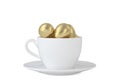 Golden egg and coffee cup on white background. 3D rendering. 3D illustration Royalty Free Stock Photo