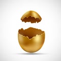 Golden egg with cracks. Isolated on white background