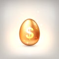 Golden egg with golden dollar symbol. The concept of financial success of business or wealth, profitable investments, venture Royalty Free Stock Photo