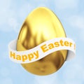 Golden Egg with Happy Easter Ribbon Sign. 3d Rendering Royalty Free Stock Photo