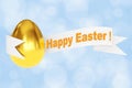 Golden Egg with Happy Easter Ribbon Sign. 3d Rendering Royalty Free Stock Photo