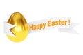 Golden Egg with Happy Easter Ribbon Sign. 3d Rendering Royalty Free Stock Photo