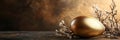 Golden Egg Nestled in Delicate Spring Branches A single golden egg rests on a bed of delicate white branches symbolizing Royalty Free Stock Photo