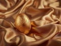 Golden egg nestled in luxurious satin fabric Royalty Free Stock Photo