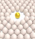 Golden egg among normal eggs Royalty Free Stock Photo